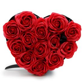 Kwiaty Mydlane Box - 13 Czerwonych Róż - Serce