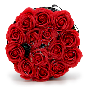 Kwiaty Mydlane Box - 14 Czerwonych Róż - Okrągły