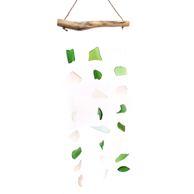 Szklany Dzwonek Wietrzny - 3 Sznurki - Biały i Zielony