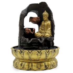 Fontanna Wodna Nablatowa - 30cm - Złoty Medytujący Budda