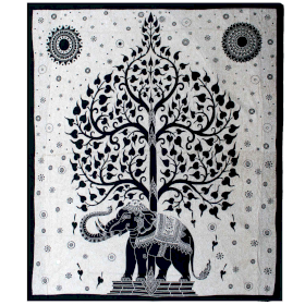 Bawełniana Narzuta/Ozdoba Ścienna - 230x200 cm - Słoń i Drzewo