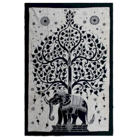Bawełniana Narzuta/Ozdoba Ścienna - 130x200 cm - Słoń i Drzewo