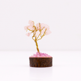12x Mini Drzewko z Kamieni na Podstawie Drewnianej - Kwarc Różowy