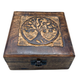 Kwadratowe Drewniane Pudełko 13x13x6 cm - Drzewo Życia