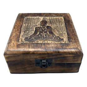Kwadratowe Drewniane Pudełko 13x13x6 cm - Budda