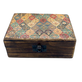 Średnie Drewniane Pudełko z Ceramiczną Powłoką - Tradycyjny Wzór
