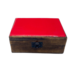 Średnie Drewniane Pudełko z Ceramiczną Powłoką - Czerwień