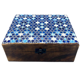 Duże Drewniane Pudełko z Ceramiczną Powłoką - Białe Gwiazdy
