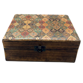 Duże Drewniane Pudełko z Ceramiczną Powłoką - Tradycyjny Wzór