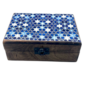 Średnie Drewniane Pudełko z Ceramiczną Powłoką - Białe Gwiazdy