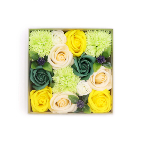 Kwadratowy Mydlany Flower Box - Żółcie i Zielenie
