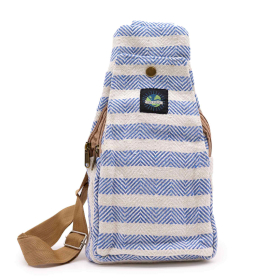 Mini Plecak na Jedno Ramię Bawełniany - Biało-niebieski