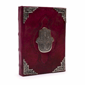 Ciężka Czerwona Skórzana Księga z Hamsą 26x18 cm
