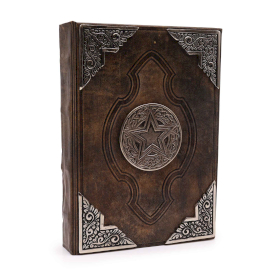 Ciężka Brązowa Skórzana Księga z Pentagramem 26x18 cm