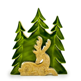 2x Drewniany Leżący Jeleń w Lesie 3D - 23x20 cm