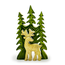 3x Drewniany Stojący Jeleń w Lesie 3D - 25x15 cm