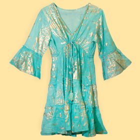 Sukienka Nomad Sari - Turkusowa w Złoty Wzór M/L