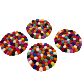Zestaw 4 Okrągłych Filcowych Podkładek 10 cm - Wielokolorowe