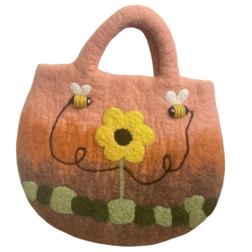 Filcowa Torebka - Słonecznik i Pszczoły - 35x27 cm
