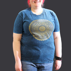 Niebieski T-Shirt z Efektem Sprania - Mandala - XL