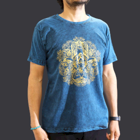Niebieski T-Shirt z Efektem Sprania - Hamsa - M