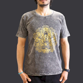 Ciemnoszary T-Shirt z Efektem Sprania - Hamsa - M