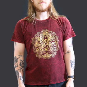 Czerwony T-Shirt z Efektem Sprania - Hamsa - L