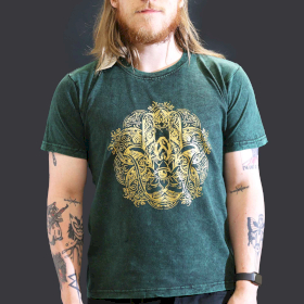 Zielony T-Shirt z Efektem Sprania - Hamsa - L