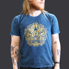 Niebieski T-Shirt z Efektem Sprania - Hamsa - L