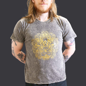Ciemnoszary T-Shirt z Efektem Sprania - Hamsa - L