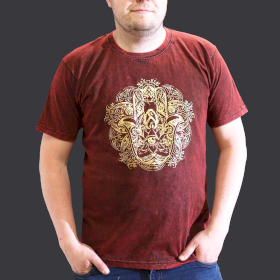 Czerwony T-Shirt z Efektem Sprania - Hamsa - XL