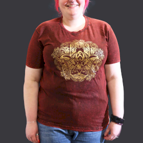 Czerwony T-Shirt z Efektem Sprania - Hamsa - XL