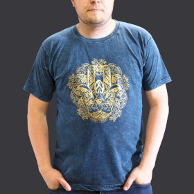 Niebieski T-Shirt z Efektem Sprania - Hamsa - XL