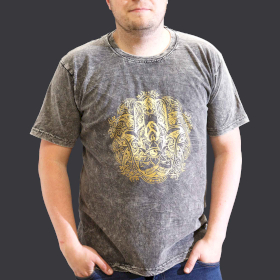 Ciemnoszary T-Shirt z Efektem Sprania - Hamsa - XL