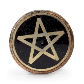 10x Okrągła Podstawka z Drewna Mango i Złoto-Czarnego Metalu - Pentagram