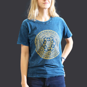 Niebieski T-Shirt z Efektem Sprania - Czakra - S