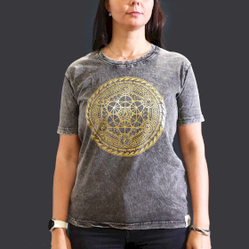 Ciemnoszary T-Shirt z Efektem Sprania - Czakra - M