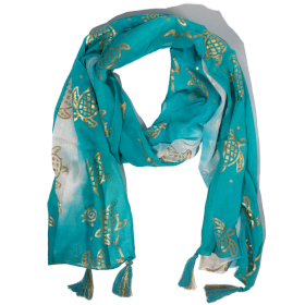 Letni Szal Nomad Sari - 180x50 cm - Żółwie - Turkusowy