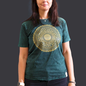 Zielony T-Shirt z Efektem Sprania - Mandala - M