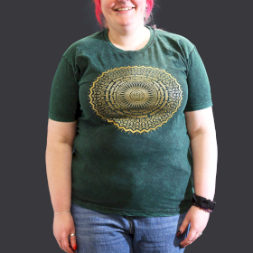 Zielony T-Shirt z Efektem Sprania - Mandala - XL