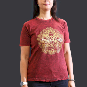 Czerwony T-Shirt z Efektem Sprania - Hamsa - M