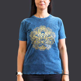Niebieski T-Shirt z Efektem Sprania - Hamsa - M