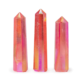 3x Obelisk z Barwionego Kwarcu Skalnego - Brzoskwiniowa Aura (ok. 9 cm)