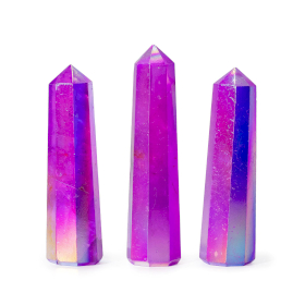 3x Obelisk z Barwionego Kwarcu Skalnego - Fioletowa Aura (ok. 9 cm)