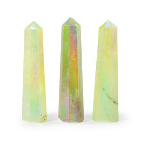 3x Obelisk z Barwionego Kwarcu Skalnego - Bladozielona Aura (ok. 9 cm)