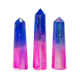 3x Obelisk z Barwionego Kwarcu Skalnego - Różowo-niebieska Aura (ok. 9 cm)