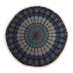 Mała Okrągła Tkanina na Ścianę Mandala 130 cm - Pawi Niebieski
