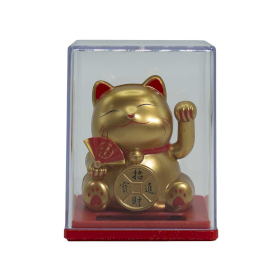 Mini Kot Szczęścia Machający Łapką w Pudełku - Złoty (bateria słoneczna)