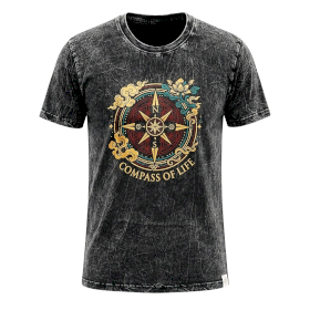 Ciemnoszary T-Shirt z Efektem Sprania - Kompas Życia - M