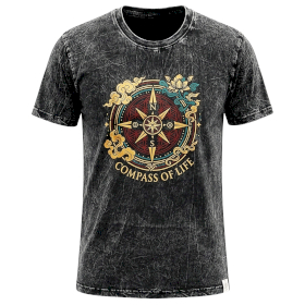 Ciemnoszary T-Shirt z Efektem Sprania - Kompas Życia - XL